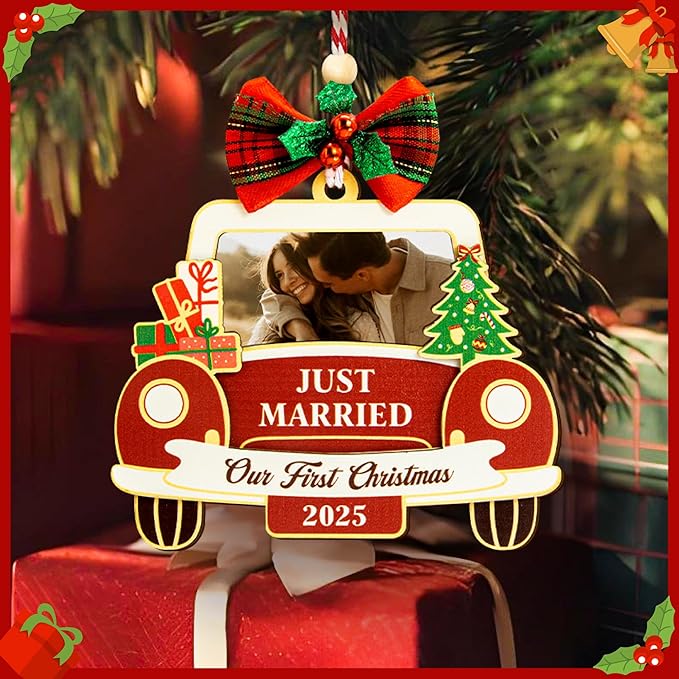 Our First Christmas Married Ornament 2025- Just Married Ornaments 2025, Wedding Ornament 2025, Unique Wedding Gifts for Couples 2025, 1st Newlywed Christmas Ornaments 2025