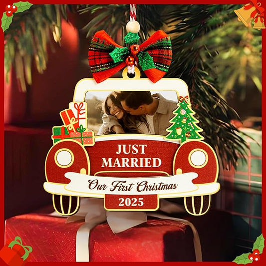 Our First Christmas Married Ornament 2025- Just Married Ornaments 2025, Wedding Ornament 2025, Unique Wedding Gifts for Couples 2025, 1st Newlywed Christmas Ornaments 2025