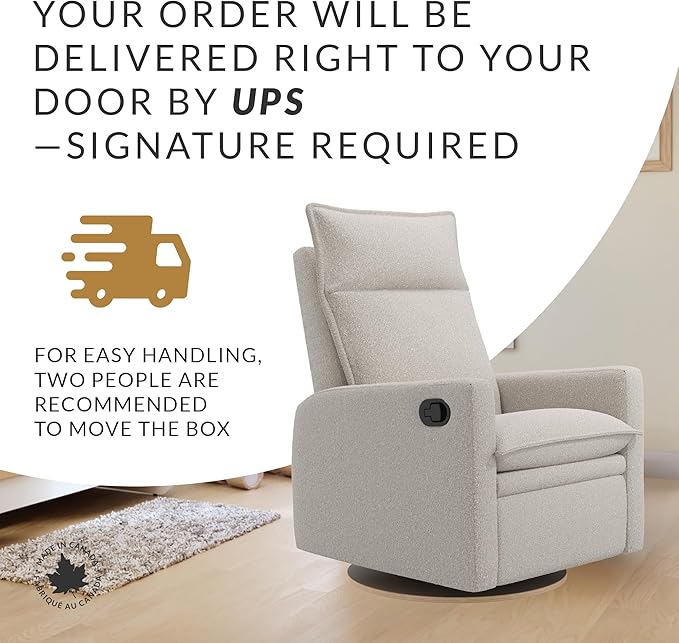 Arya Modern Nursery Glider Recliner Chair – Cozy Nursing Chair with 360° Swivel for New Parents, Gentle Motion, Compact Design, High Back & Low Armrests, Canadian Made (Vanilla/Beyond Sheep Fabric)