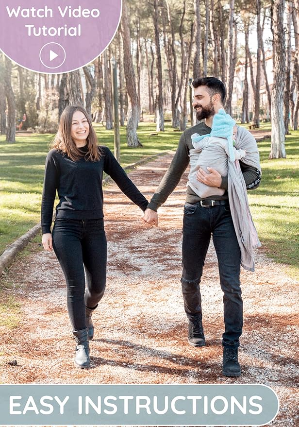 Baby Sling Carrier – Breathable 100% Cotton Wrap for Infant Support, Ring Sling Baby Carrier – Adjustable Muslin Fabric, Baby Carrier Newborn to Toddler – Grey Rose Soft Chest Hold for Travel