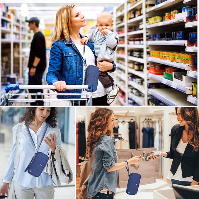 RFID Family Passport Wallet Holder Waterproof, Travel Document Organizer Credit Card Clutch Bag for Men Women