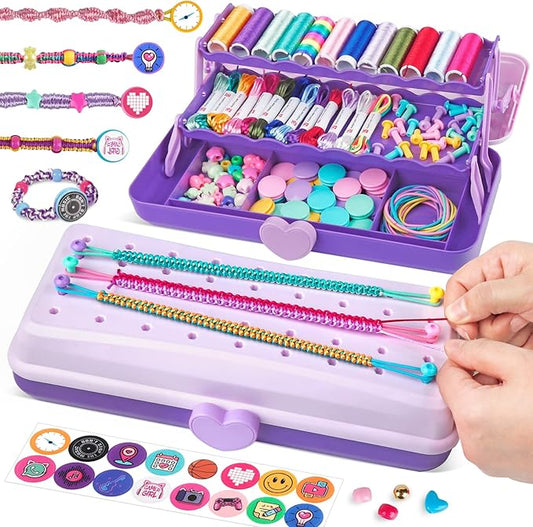 Friendship Bracelet Making Kit with Storage Box,DIY String Bracelet Arts and Craft for Girls Aged 8-12,Kids' Travel Activity Toy Set,Easter Birthday Gifts for Ages 6 7 8 9 10 11 12 Year Old Purple
