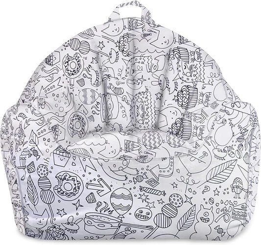 Posh Creations Structured Comfy Bean Bag Chair for Gaming, Reading, and Watching TV, Malibu Lounge, Canvas Coloring Fabric - Creatures