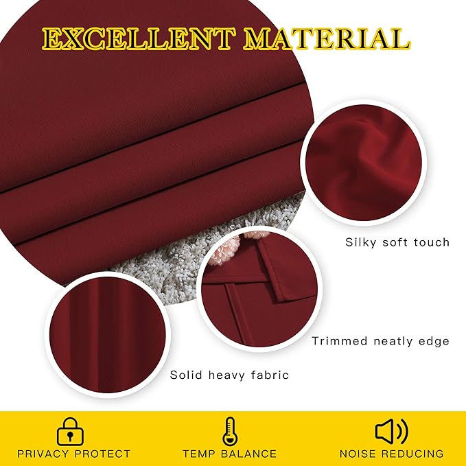 NICETOWN Burgundy Red Curtains 96 inches Long, Grommet Thermal Insulated Blackout Curtains Privacy Window Treatments for Bedroom/Living Room, W46 x L96, 2 Panels