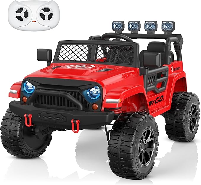 ANPABO 24V 2 Seater Ride On Car for Kids w/EVA Tires, 4X200W Motors, 4 Shock Absorbers, 2.4G Remote Control, Bluetooth Radio, LED Headlights & Searchlights, Electric Car for Kids Ages 3-8,Bright red