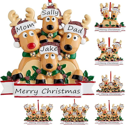 Personalized Christmas Ornaments 2025 Family of 2/3/4/5/6/7/8 Deer Christmas Ornaments Custom Name Customized Gifts for Xmas Tree,Family of 4
