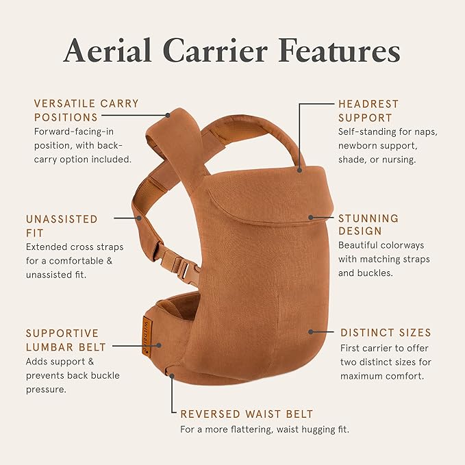 WildBird - Aerial Carrier - 7 to 45 lbs - for Moms, Dads & Caregivers - 100% Natural European Linen Fibers - Versatile & Adjustable - Small Size - Desert Lark Fabric