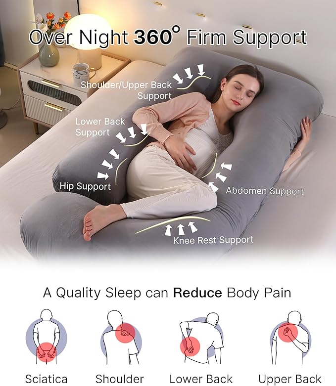 Pregnancy Pillow, Full Body Maternity Pillow 57 inch, with Removable Washable Cover - Support for Legs, Back, Neck, Shoulder, HIPS, Belly for Pregnent Women, Jersey Knit Cotton (Dark Grey)