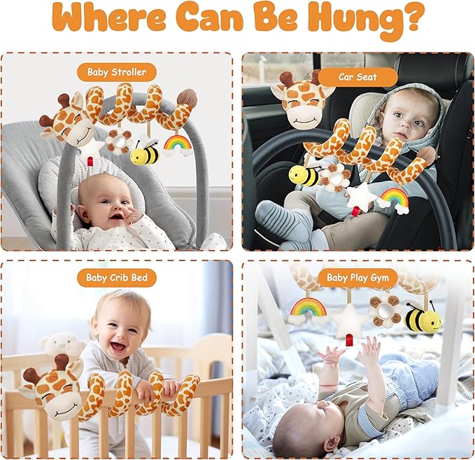 Spiral Car Seat Baby Toys 0-6 Months, Infant Carseat Sensory Toys Hanging Stroller Accessories, Newborn Shower Gifts for Baby Boys Girls Essentials | Cute Colorful Giraffe