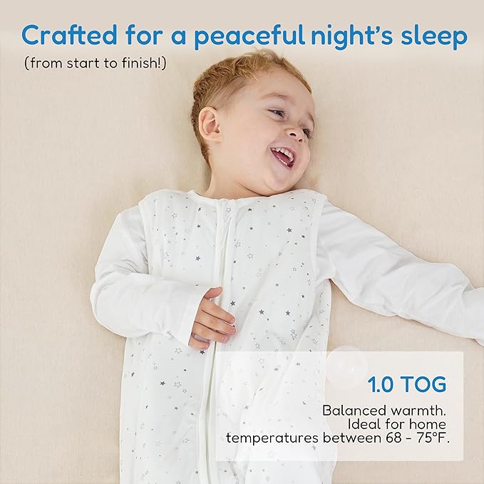 TotAha Toddler Sleep Sack 1.0 TOG, Soft Quilted Wearable Blanket Baby Sleeping Bag with 2-Way Safe Zippers for All Seasons