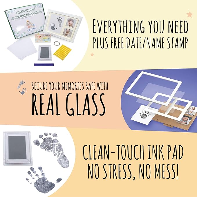 Baby Ink Hand and Footprint Kit – Handprint Picture Frame for Newborns (Safe Clean-Touch Ink Pad for Prints) – Best New Mom and Shower Gift – Foot Impression Photo Keepsake for Girls & Boys – (White)