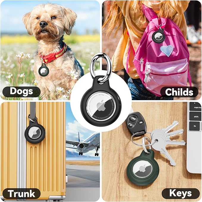 Upgrade Waterproof 2 Pack Airtags Holder with Apple Airtags Keychain, Hard PC Air Tag Case, Anti-Scratch & Shock Air tag Holder, Men's Women's Keyrings & Keychains-Black+Dark Green