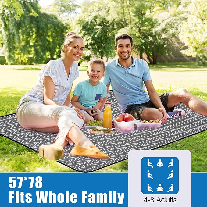 Picnic Blankets Outdoor Extra Large - Waterproof Picnic Blanket with Carry Strap | Machine Washable Picnic Mat with Sandproof Backing for Park , Grass, Camping, Hiking, Concerts (Graphite Grey)