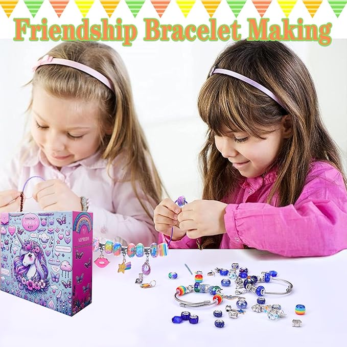 AIPRIDY 208 Pieces Charm Bracelet Making Kit,Unicorn Mermaid Crafts Gifts Set Can Inspires Imagination and Creativity,Jewelry Making Kit Perfect Gifts for Girls 5-12 Years Old (Pink+Aqua Unicorn)