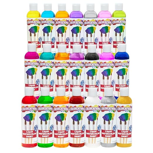 Colorations Liquid Watercolor Paints 8 oz. Bottles Classroom Supplies for Arts and Crafts Multicolor Variety Pack (Pack of 21)