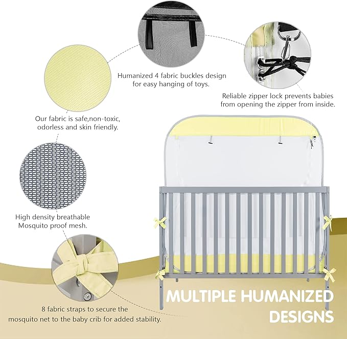 Porayhut Portable Baby Crib Net Safety Mesh Tent,Pop up Infant Mosquito Net, See Through Canopy Netting Cover for Baby&Toddler to Keep Baby from Climbing Out.