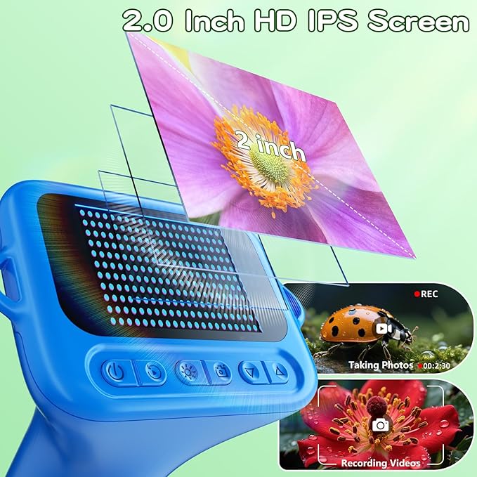 Microscope for Kids with 12 Slides, 100X-1000X 1080P Digital Handheld Kids Microscope, Mini Portable Pocket Miniscope Science Toys Gifts for 3+ 4 5 6 7 8 9 10 11 12 Year Old Boys Girls, Blue