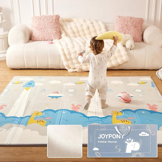 Baby Play Mat 79x71x0.6 inches, Fabric Cloth Surface Extra Large & Thick Foldable Play Mats for Baby Girls Boys, Waterproof & Anti-Slip Portable Baby Floor Mat for Tummy Time with Travel Bag