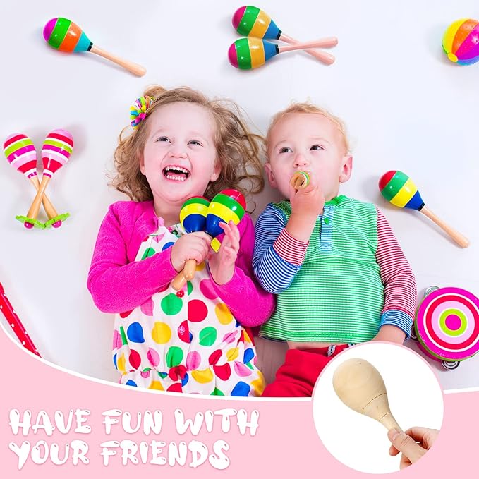 Leitee 6 Pcs DIY Wood Maracas Unfinished Hand Painted Maracas Party Favor Wooden Rumba Shakers Hand Percussion Rattles Musical Instruments with Clear Sound for Kid Adult(Log Color)