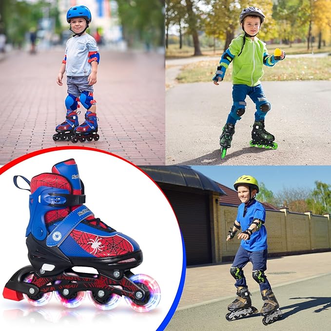 Nattork Kids Adjustable Inline Skates with PU Flash Wheels, Fun Roller Skates for Ages 4-12, Indoor/Outdoor Birthday Gift for Son and Grandson
