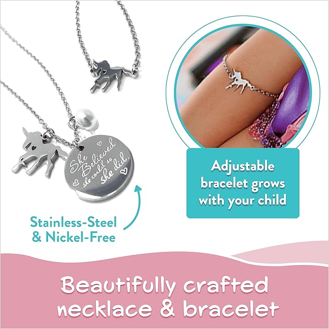 The Memory Building Company Unicorn Musical Jewelry Box, Classic Melody Storage Organizer Kids Ages 6-12, Wood Construction w/ 2 Compartments