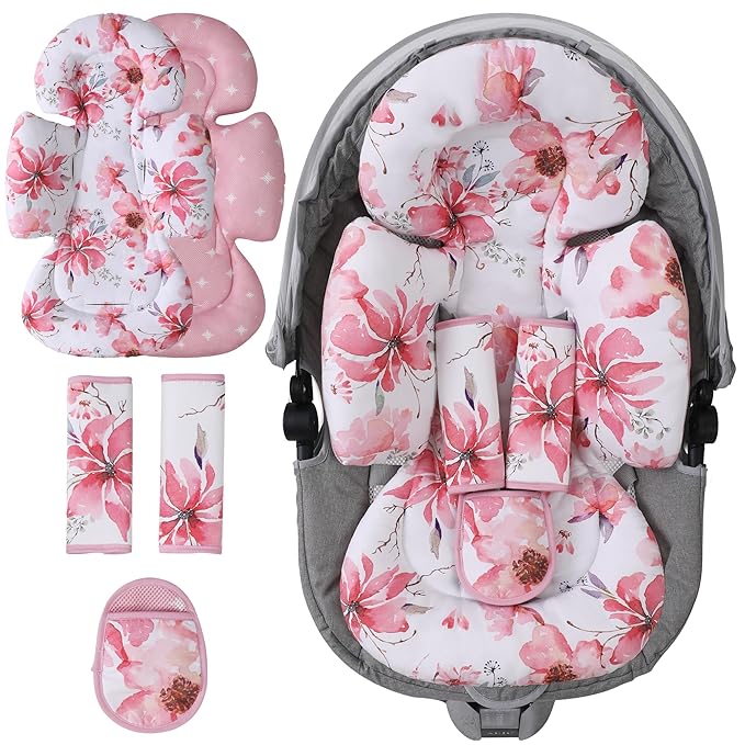 Infant Car Seat Insert, 2-in-1 Head & Body Carseat Support for Baby Newborn Toddler with Strap Covers, Reversible Ultra-Soft Cushion for Baby Carseat, Stroller, Swing & Bouncer