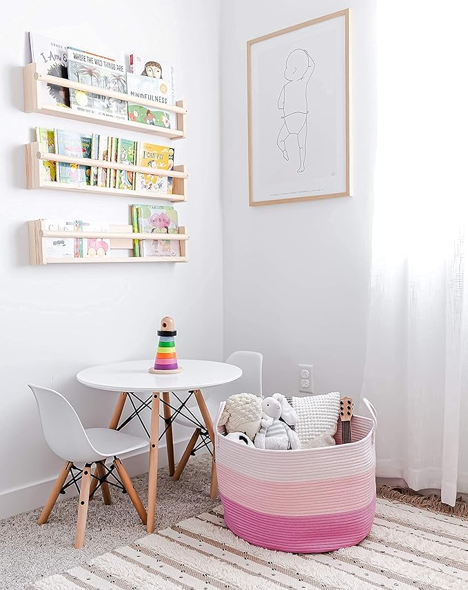 OrganiHaus Toy Storage Basket for Kids, Large Cotton Rope Organizer Bin for Nursery, Toy Box, Blanket Holder, Baby Hamper for Living Room, Soft & Washable, 20x13 inches - Pink