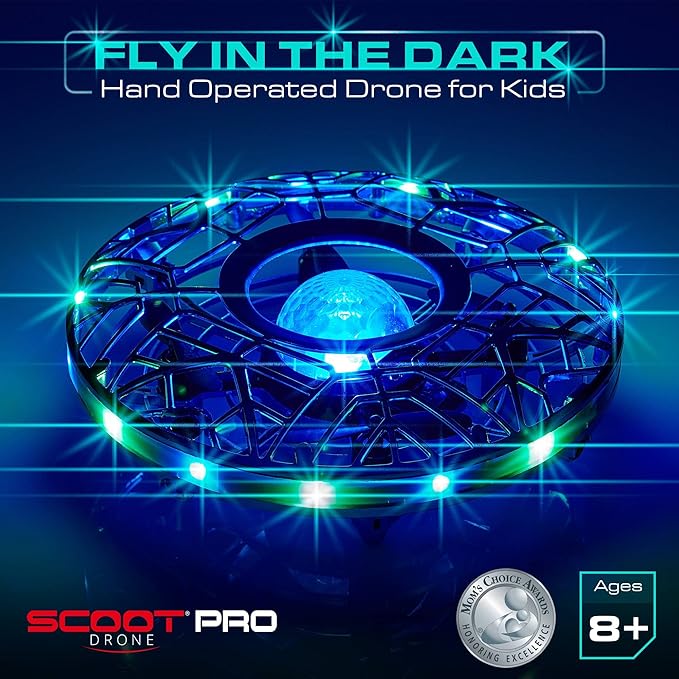 Force1 Scoot Pro Hand Operated Drone for Kids or Adults - Induction Hands Free Motion Sensors Mini Drones with Bright LED Projection, 360 Flips, Easy Indoor Small UFO Flying Orb Ball Drone Toy