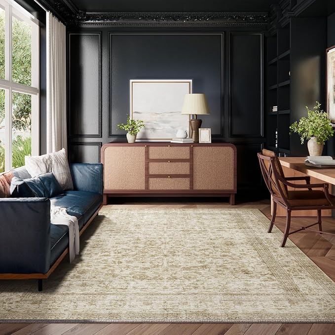 Machine Washable Rugs for Living Room: 6x9 Area Rugs for Bedroom Boho Vintage Rugs Stain Resistant Non Slip Low Pile Soft Lightweight Carpet for Kitchen Dining Room Farmhouse Nursery Kids Room