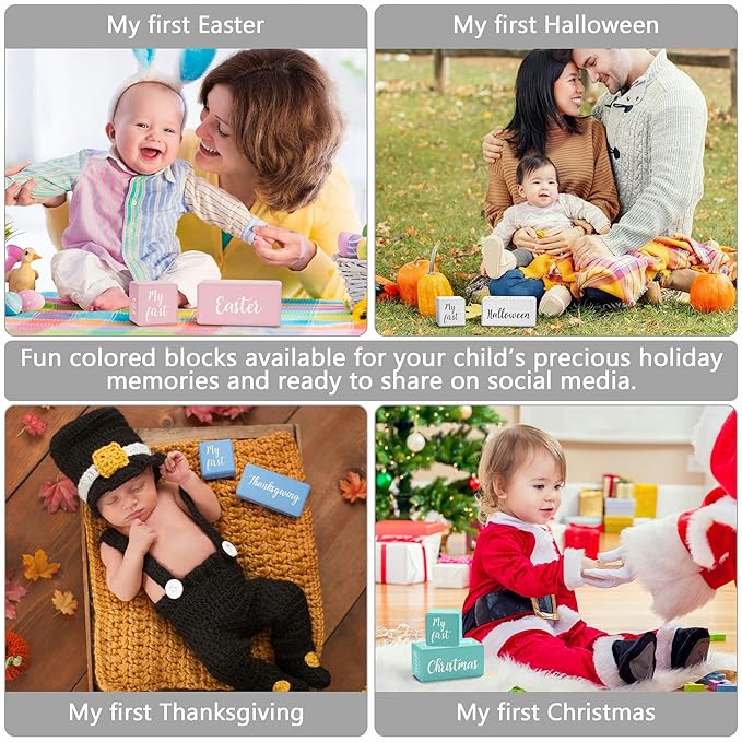 Blue Baby Monthly Milestone Blocks. Baby Age Blocks for Girl or Boy Baby Photo Props and Baby Shower. Month Baby Milestone Blocks with Grammatically Correct Month and Year