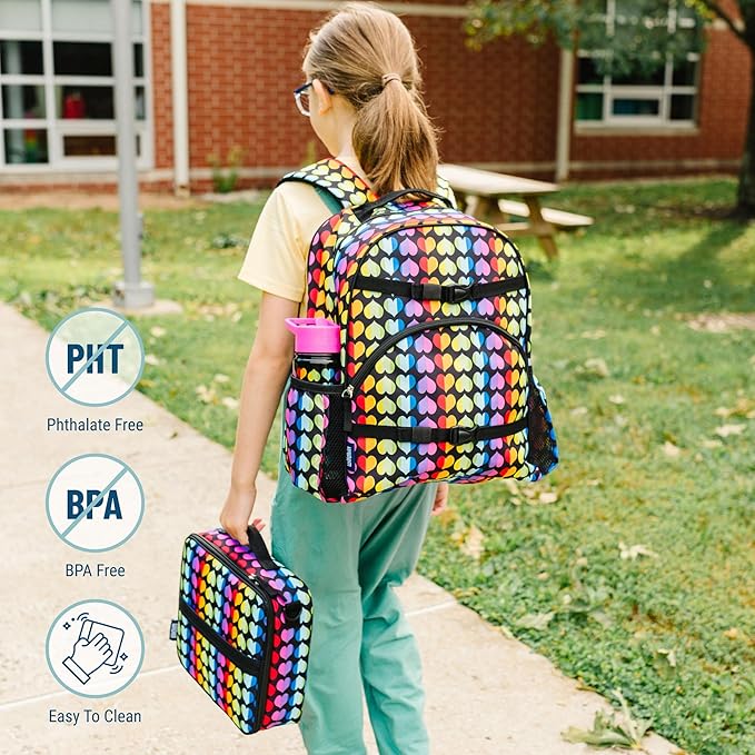 Wildkin ECO rPET 17-inch Large Backpack – Sustainable, Padded, Adjustable – Rainbow Hearts