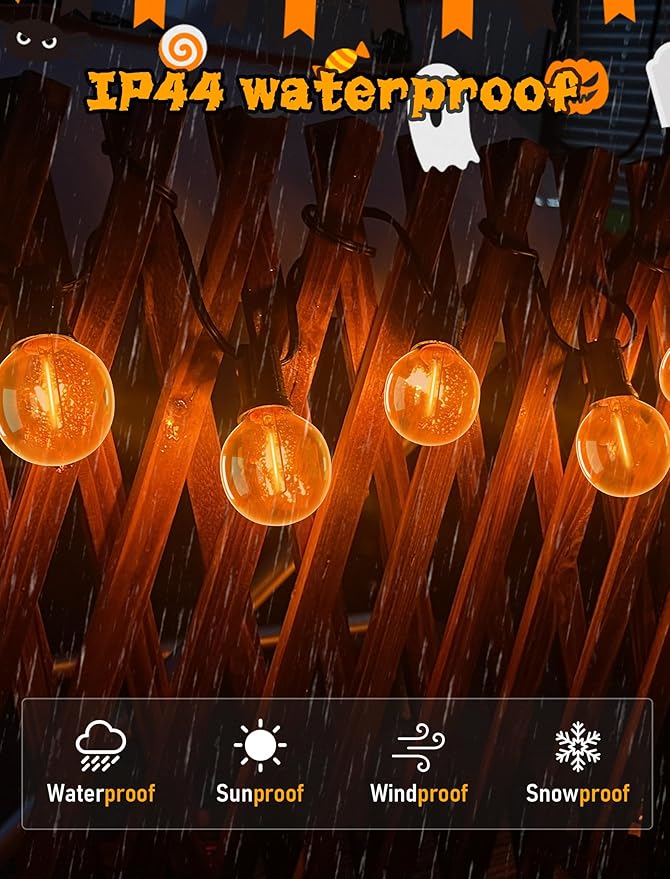 Halloween Orange String Lights, 25Ft G40 Outdoor Halloween Decorations Lights with 27 LED Shatterproof Orange Globe Bulbs, Hanging Patio Lights for Christmas Backyard Holiday Fall Party Garden Decor