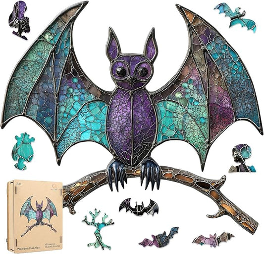 Wooden Puzzles for Adult -Bat Shaped Puzzls,300 Pieces,Unique Design Irregularly Shaped Wooden Jigsaw Puzzles for Adults and Kids,Family Game Puzzle Gifts, Halloween Jigsaw Puzzle,13.2 * 12.5Inch