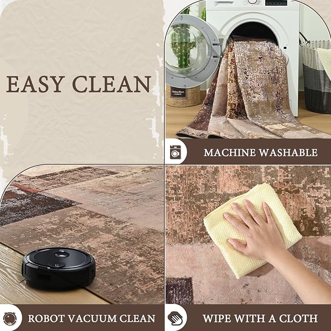 LOCHAS Washable Runner Rugs for Hallway, 2x8 Non Sip Soft Rug for Bedroom Entryway Kitchen Laundry Room, Long Abstract Carpet for Indoor Floor Bedside, Geometric Vintage Home Decor, Pet & kid Friendly