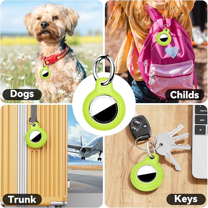 Upgrade Waterproof Airtags Holder with Apple Airtags Keychain, Hard PC Air Tag Case, Anti-Scratch & Shock Air tag Holder,Men's Women's Keyrings & Keychains, for Dog,Car Key,Luggage -Fluorescent Green