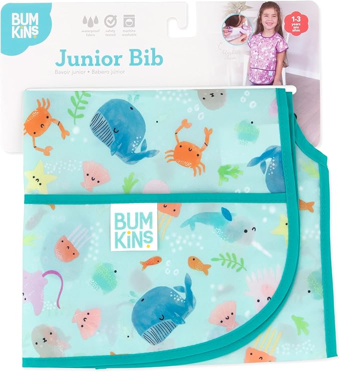 Bumkins Bibs - Toddler Bibs, Waterproof, Large for 1-3 Years, Short Sleeve