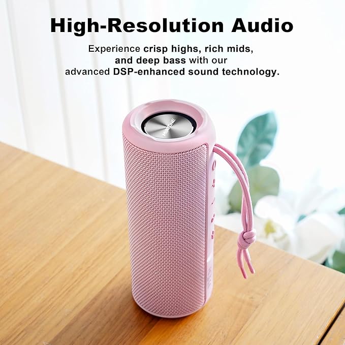 MIATONE Boombox Outdoor Portable Bluetooth Speaker Waterproof Wireless Speakers Gifts for Women Mothers Mom Wife Her - Pink