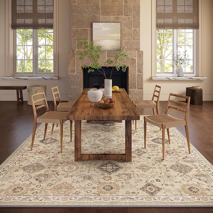 Machine Washable Rug for Living Room: 5x7 Area Rugs Boho Vintage Rug Stain Resistant Non Slip Low Pile Soft Lightweight Carpets for Bedroom Kitchen Dining Room Nursery Kids Room Farmhouse