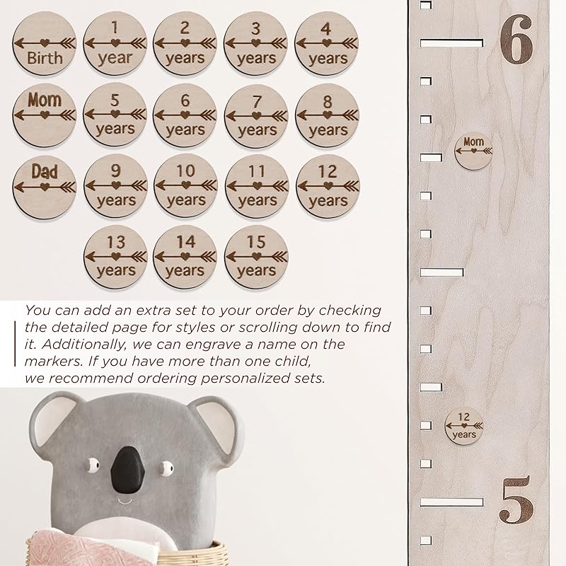Personalized Wooden Ruler Growth Chart for Kids with Height Markers, Custom Name Growth Chart Hanging Decor for Baby Boy & Girl, Family Measuring Board Wood, Wall Meter for Children (56 in x 3,5 in)
