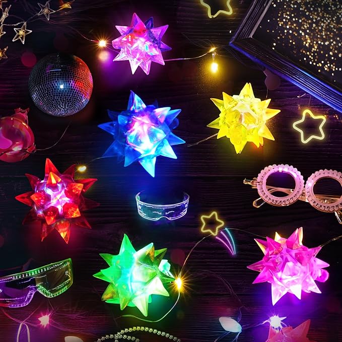 HONLYNE48 48 PCS Flashing Crystal Star Necklaces, LED Glow in The Dark Party Favors for Kids Adults Birthday Rave Halloween Goodie Bags Filler