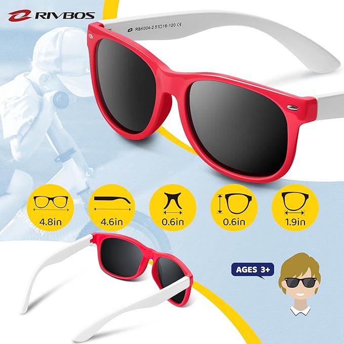 RIVBOS Kids Sunglasses Polarized UV Protection Flexible Rubber Glasses Shades with Strap for Boys Girls RBK004