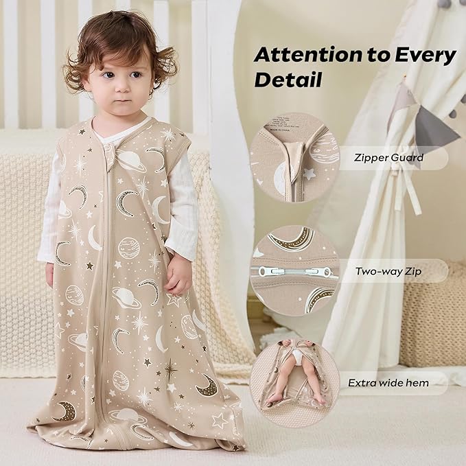 JELLYMONI Baby Sleep Sack 18-24 Months Wearable Blanket for Baby, 100% Cotton 2 Pack Infant Toddler Sleeping Sack Lightweight Soft 2-Way Zipper Sleepsack