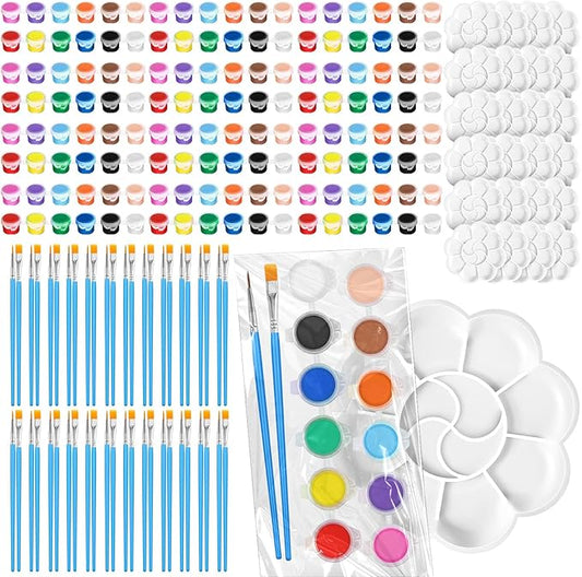 Fulmoon 48 Set Acrylic Paint Kits for Kids Adults Washable Mini Painting Kit Arts Crafts Party Favors Filled Strips Brushes Palettes Bulk for Classroom Home Kit Supplies (Vivid Color)