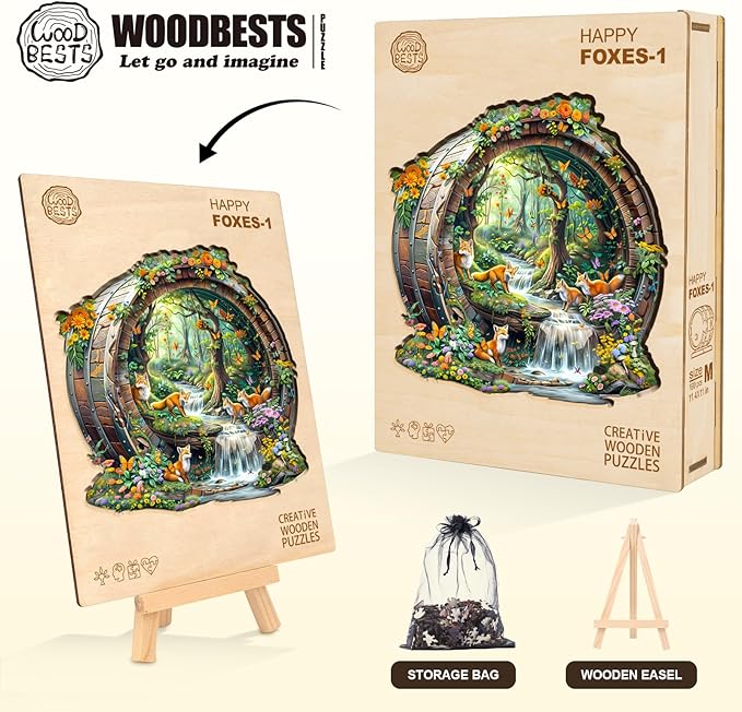 Wooden Puzzles for Adults, Fox Wooden Jigsaw Puzzle for Adults, 255 Piece Unique Animal Shape Wood Puzzles Adult, Birthday Party Gifts for Friends & Family Leisure Time Game Home Decor (L-13.4*12.8in)