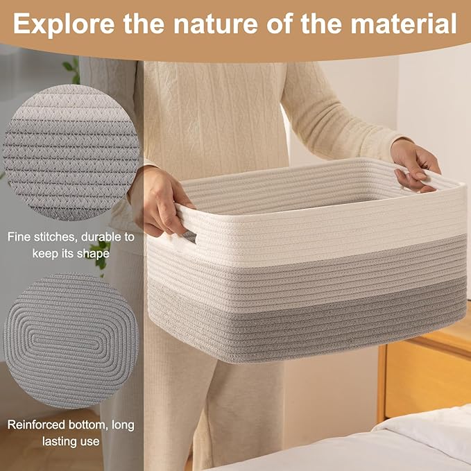 Large Storage Basket for Organizing, Woven Rope Basket for Shelves, Closet Organizer Bins for Clothes, Blanket, Toys, Baby Nursery Storage, 17.7" x 13" x 7.87", 2 Packs Gradient Grey