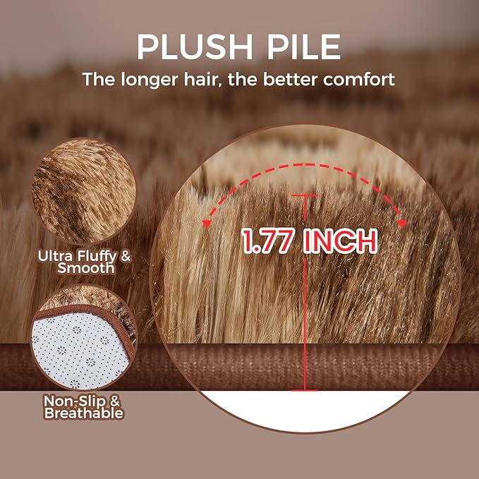 Ultra Soft Rug for Living Room, 5X8 Fluffy Shag Area Rug for Bedroom, Modern Shaggy Carpet Fuzzy Rug for Teens Dorm Nursery Home Decor Aesthetic, Upgrade Anti-Skid Durable, Tie-Dyed Coffee