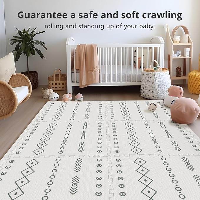 Baby Foam Play Mat, PIGLOG 72x48 Baby Crawling Mat, Floor Mats for Kids for Infants with Interlocking Tiles, Toddler Playmats for Indoor and Outdoor, Easy to Clean Playroom Mats, (Symbol+Bohemia)
