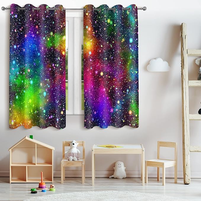 Jekeno Galaxy Blackout Curtains Kids Boys Girls Bedroom Outer Space Universe Nebula Starry Sky Colorful Stars Decor Decoration Grommet Window Drapes 2 Panel Set, 52"x63"