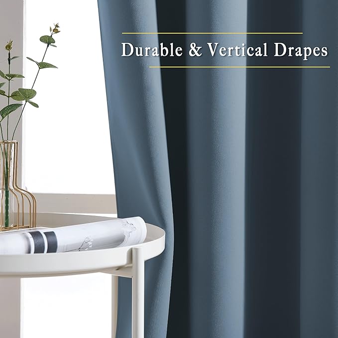 NICETOWN Smoky Blue Curtains for Girls Room - Thermal Insulated Solid Grommet Room Darkening Panels/Drapes for Boy's Bedroom (Smoky Blue, 1 Pair, 52 by 63-Inch)