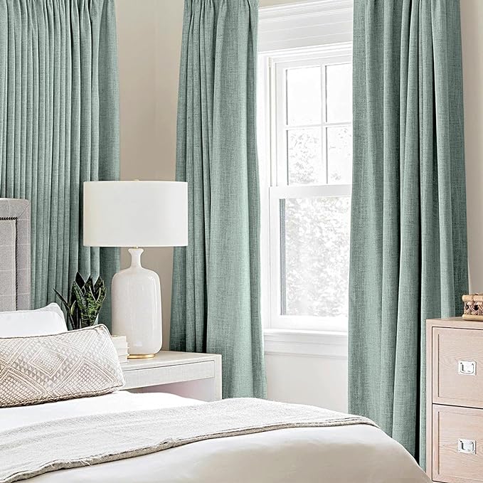 MIULEE Linen Texture Curtains for Bedroom Solid 100% Blackout Thermal Insulated Seafoam Green Curtains Grommet Room Darkening Curtains/Draperies for Living Room Nursery 52x120 Inch (2 Panels)